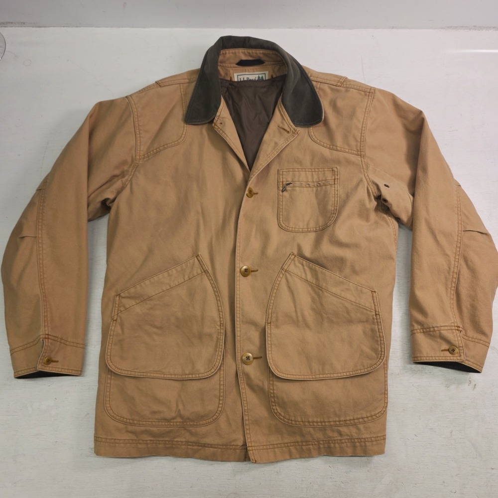 L.L. Bean Flannel Lined Work Canvas Barn Ranch Chore Jacket Coat Tan Men's L EUC